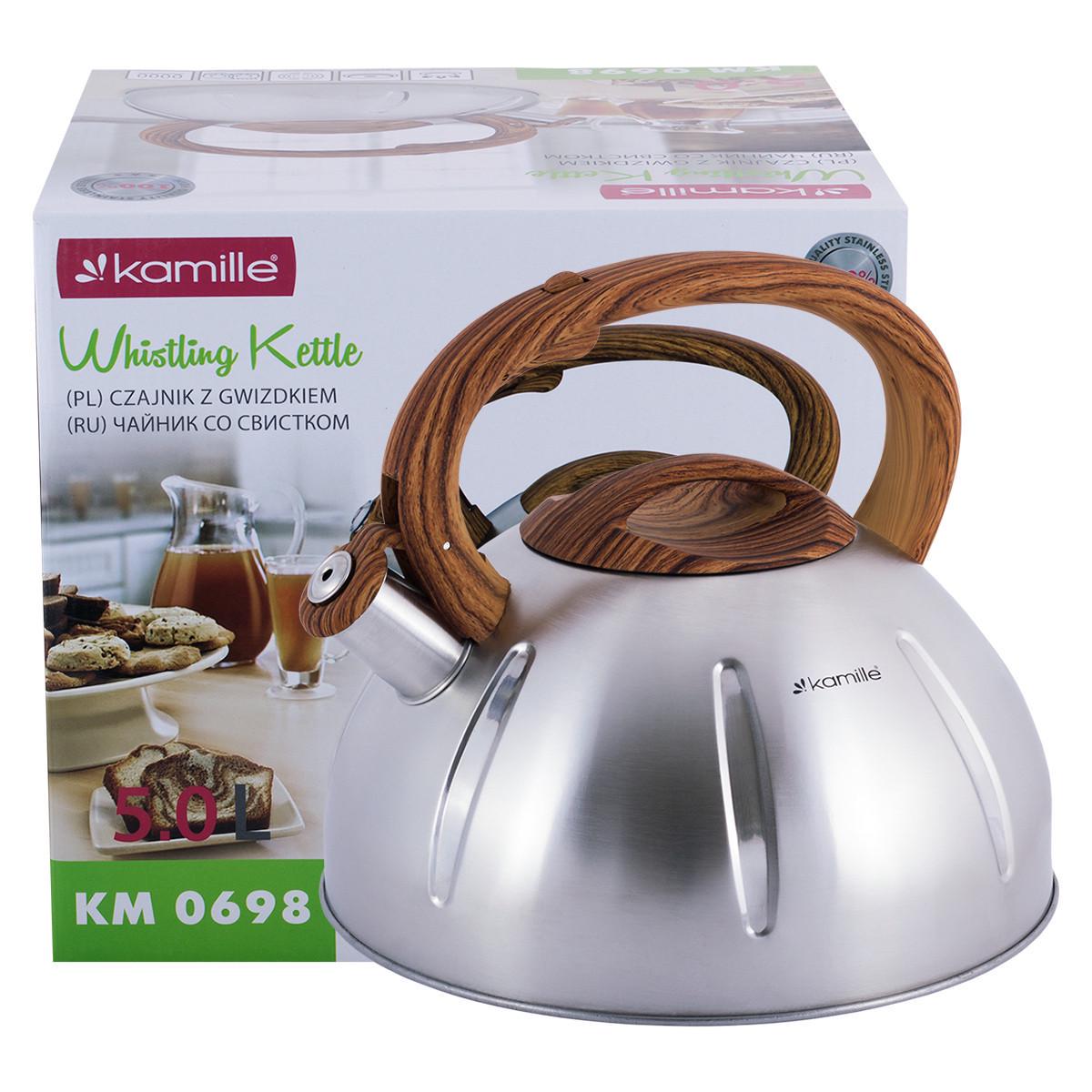 Чайник Kamille KM-0698 из нержавеющей стали бакелитовая ручка для всех типов плит 5 л Серебряный (29-84-0698) - фото 4