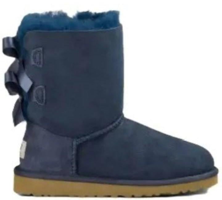 Уггі жіночі середні замшеві з бантами UGG Bailey Bow II Navy Suede Синій (12451)