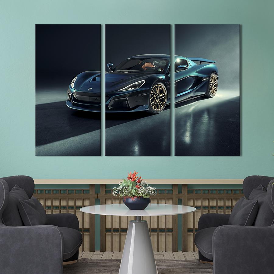 Картина на холсте триптих Беспилотный автомобиль Rimac Nevera 78x48 см (1390-31)