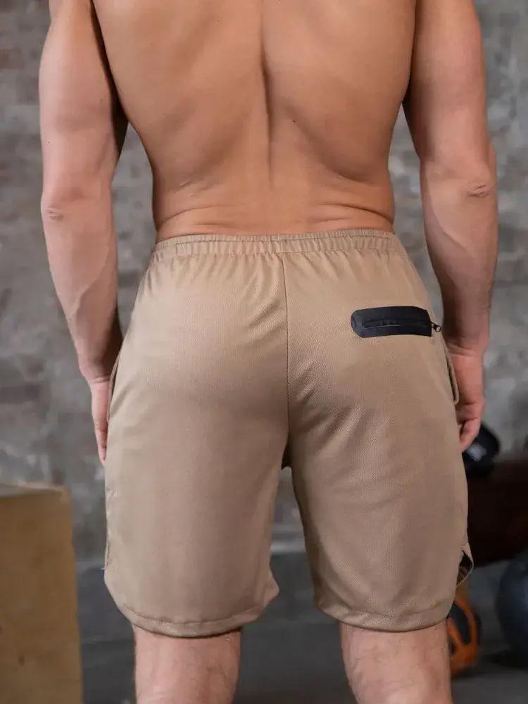 Шорты спортивные мужские для бега тренировок и фитнеса с карманом с черными тайтсами М Бежевый (10007M) - фото 4 Шорты спортивные мужские для бега тренировок и фитнеса с карманом с черными тайтсами М Бежевый (10007M) - фото 4