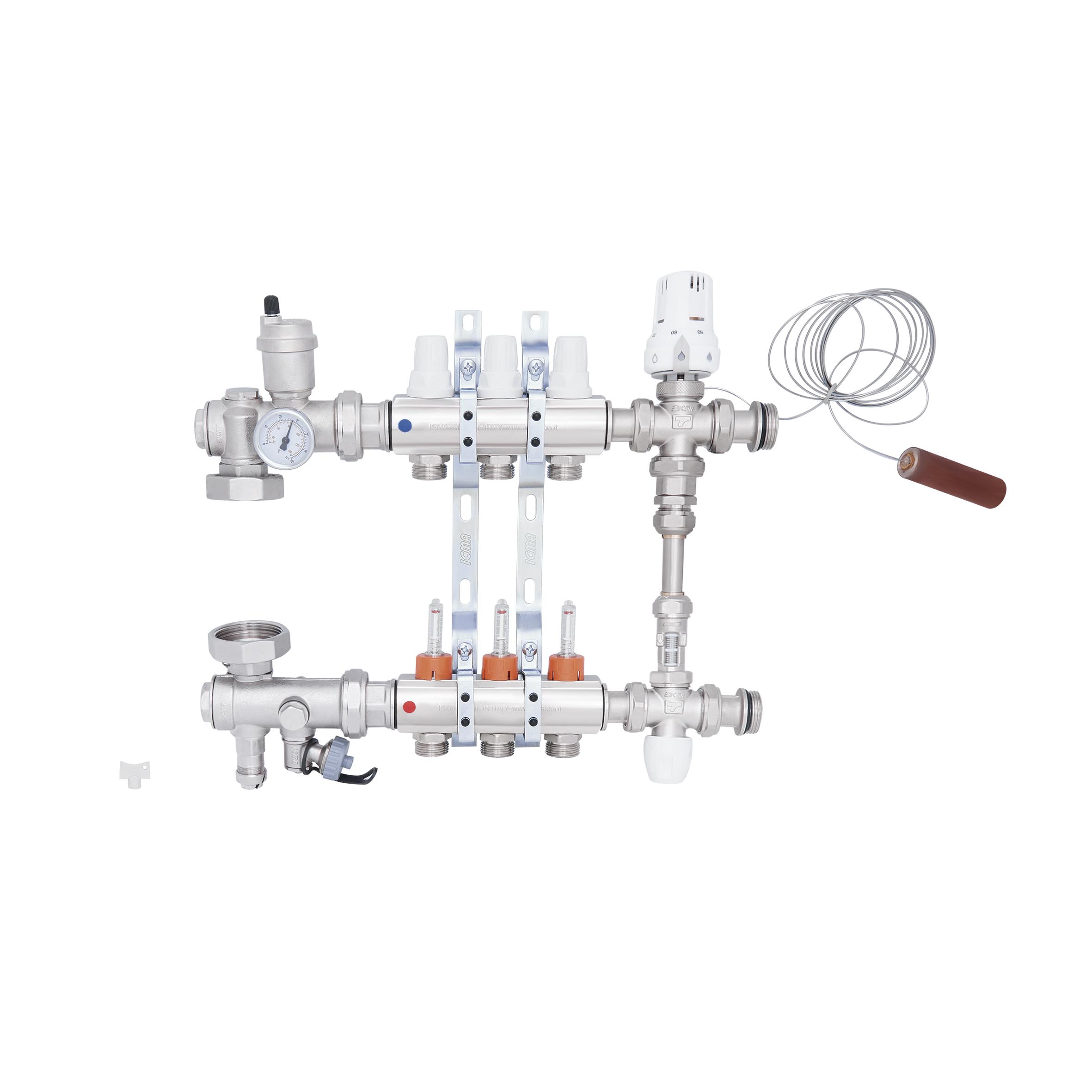 Колектор для теплої підлоги ICMA A1K013APH06 3 контури з витратомірами 1"/3/4" (78689) - фото 3