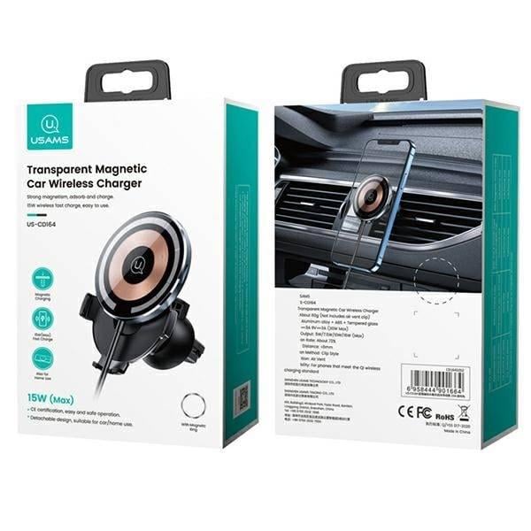 Автотримач із зарядкою Usams US-CD164 Magnetic Car Wireless Charging Phone Holder 15W Black (582184) - фото 2 Автотримач із зарядкою Usams US-CD164 Magnetic Car Wireless Charging Phone Holder 15W Black (582184) - фото 2