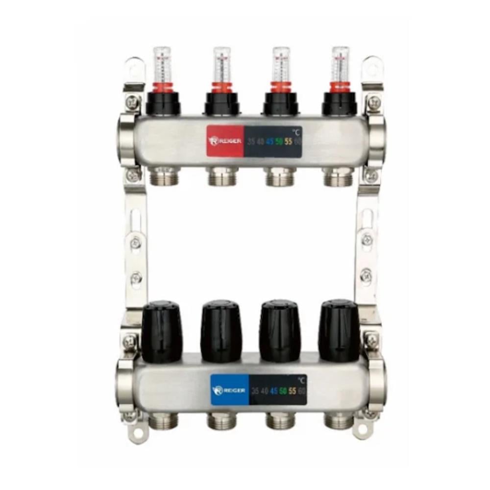 Коллекторная группа REIGER на 4 выхода из нержавеющей стали (24446)