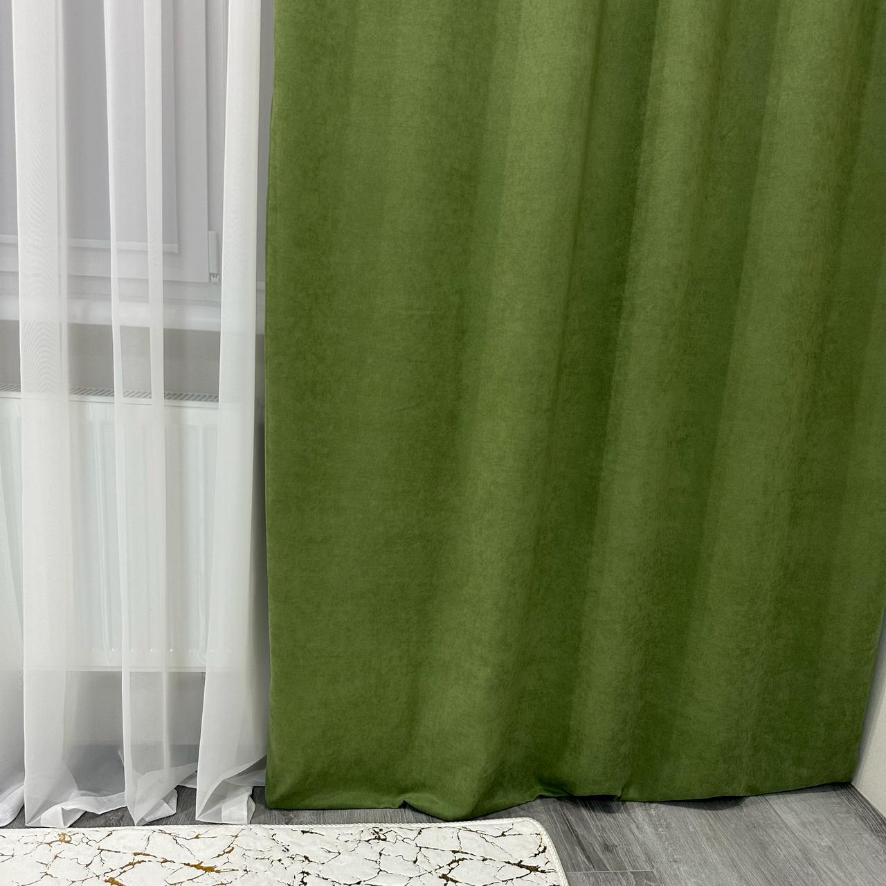 Комплект штор микровелюр 2 шт. 1,5х2,7 м готовые на шторной тесьме 6 см Оливковый (petek-586) - фото 7