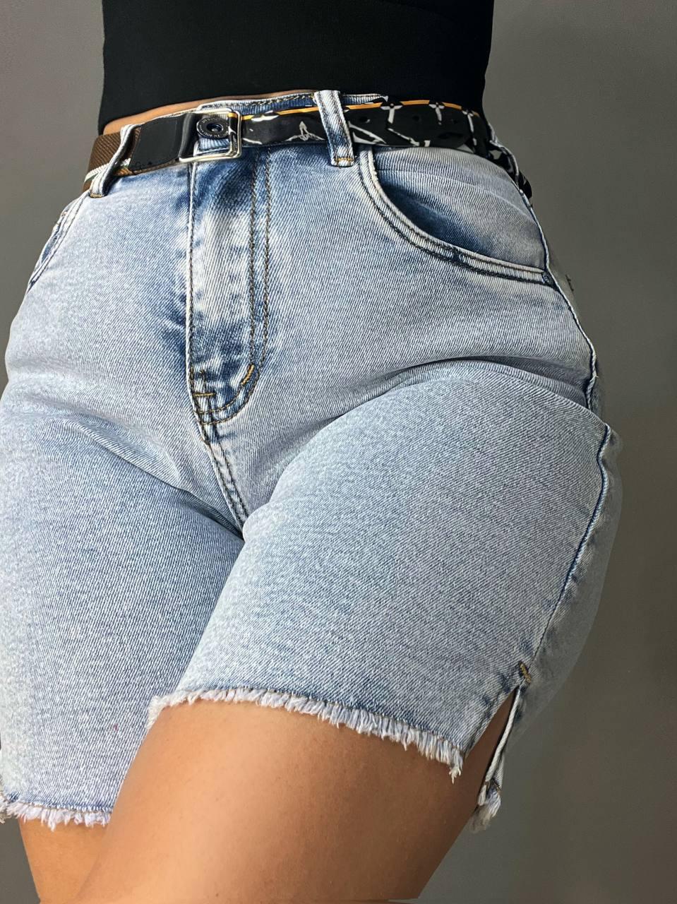 Шорты женские джинсовые Vindasion 4087 средней длины с разрезами и ремнем р. 26 Голубой (4193) - фото 5