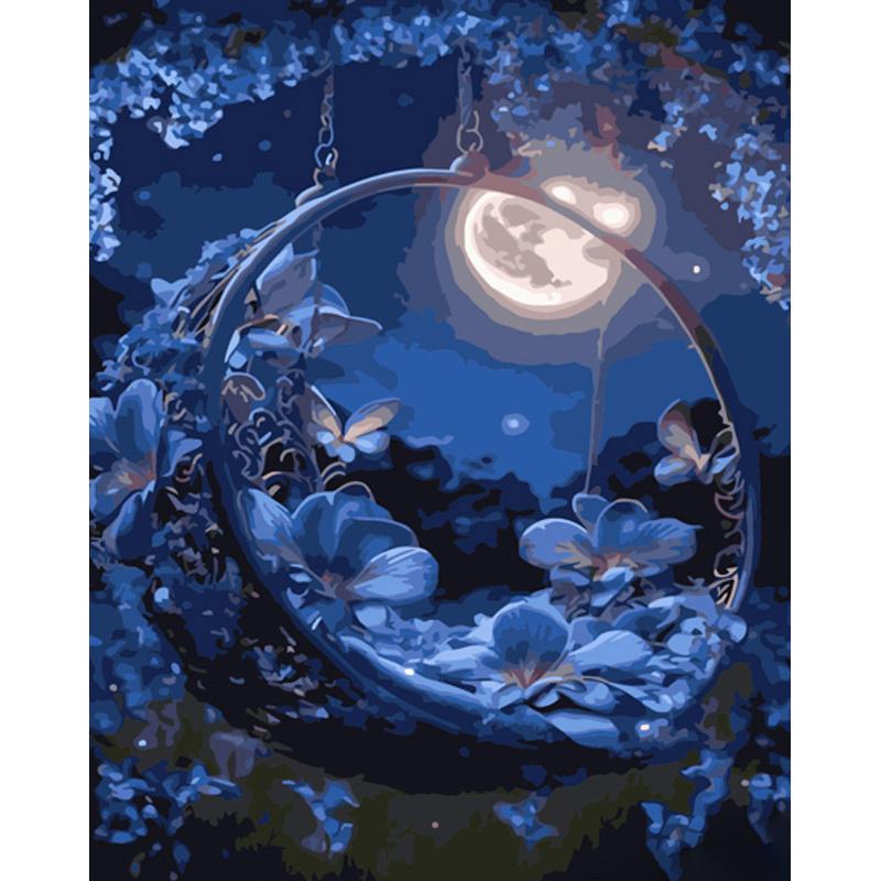 Картина за номерами Strateg Преміум Гойдалка під місяцем 40x50 см (GS901)
