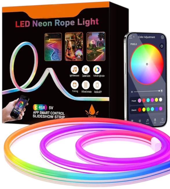 Светодиодная лента smart neon RGB-IC magic гибкая неоновая с bluetooth приложением и пультом usb 5 В 3 м (1122556)