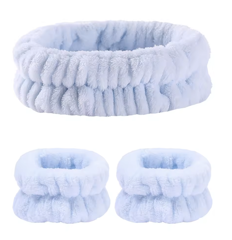 Набір для вмивання пов'язка для волосся та браслети на зап'ястя 3 шт. Блакитний (33549783)