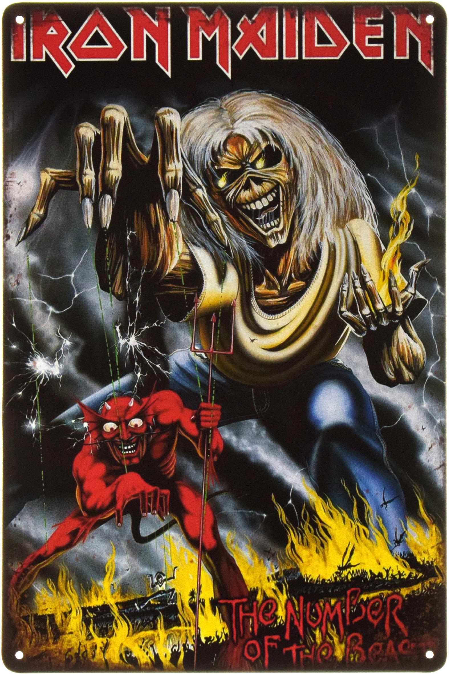 Табличка металлическая Iron Maiden The Number Of The Beast 20x30 см