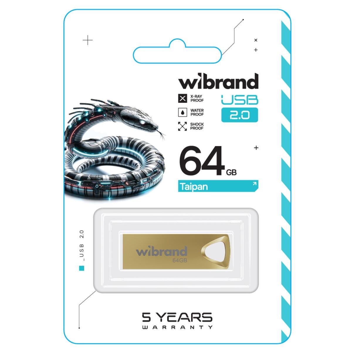 Флеш пам'ять Wibrand USB 2.0 Taipan 64 Gb Gold - фото 1