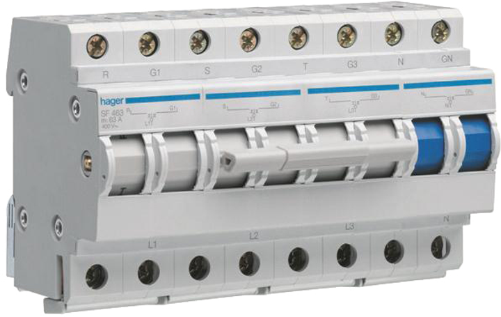 Выключатель-разъединитель Hager 1-0-2 3P+N 63A трехпозиционный (SF463)