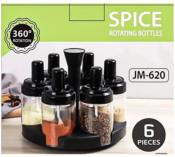 Набір ємностей для спецій Spice rotating bottles  6 шт. JM-620 Чорний - фото 6