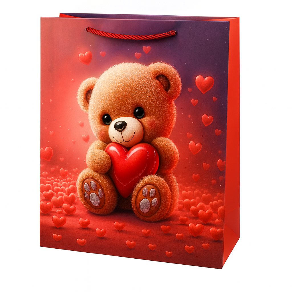 Подарочный пакет с рисунком Bear 3D R32943-M 26х32х11 см Красно-фиолетовый (29424829)