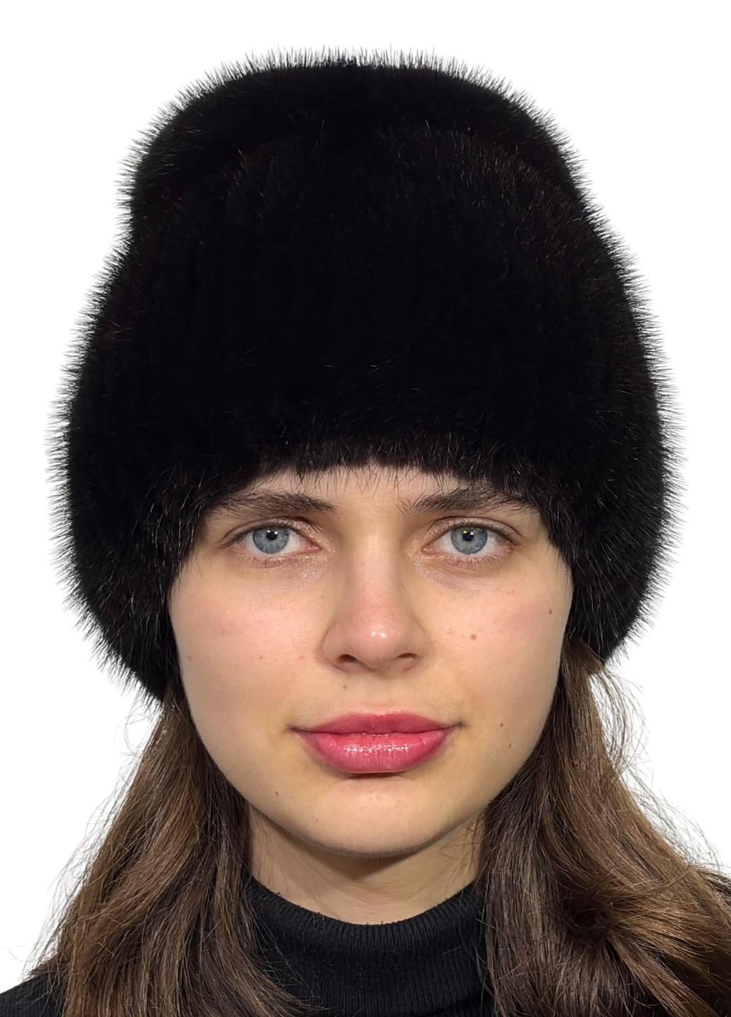 Шапка-кубанка зимняя женская из вязаной норки Меховой стиль Хвост из натурального меха XL-XXL Темно-коричневый (109/P)