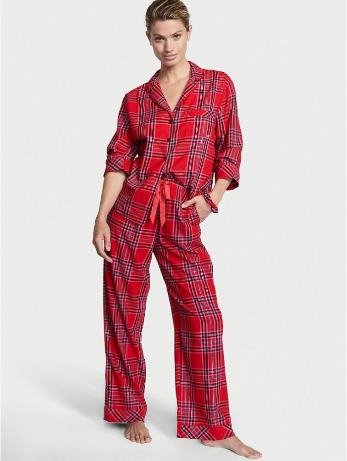 Піжама жіноча Victoria's Secret Flannel Long Pajama Set фланелева в клітинку L Червоний (15350977) - фото 1