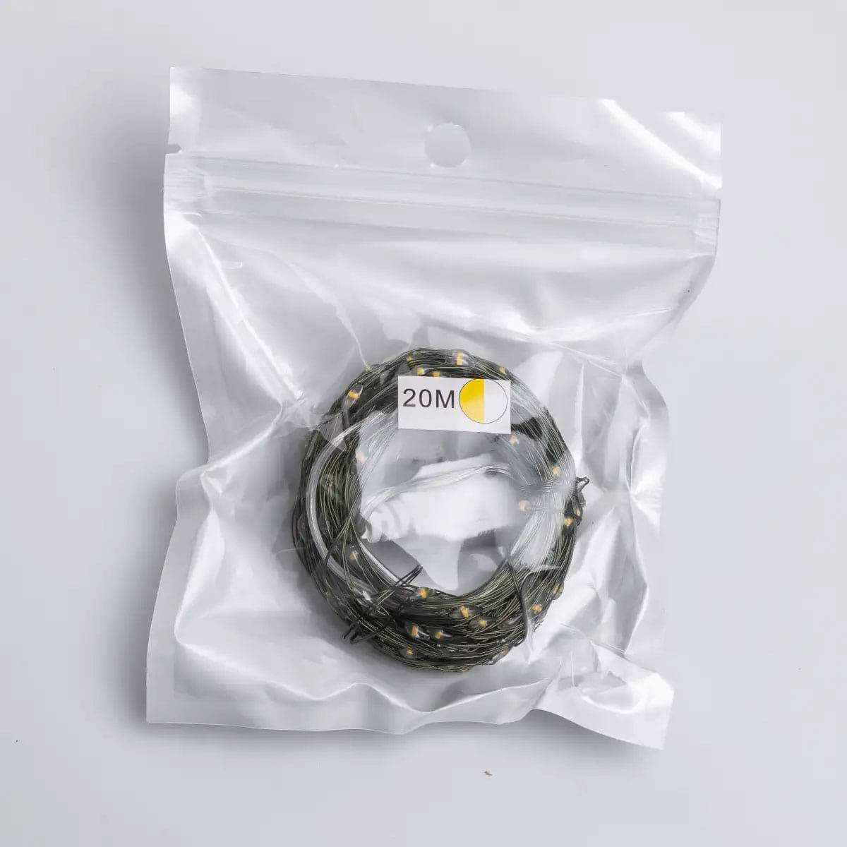 Гирлянда-роса USB на 200 LED светодиодов капля зеленый провод 20 м Желтый (5290) - фото 9