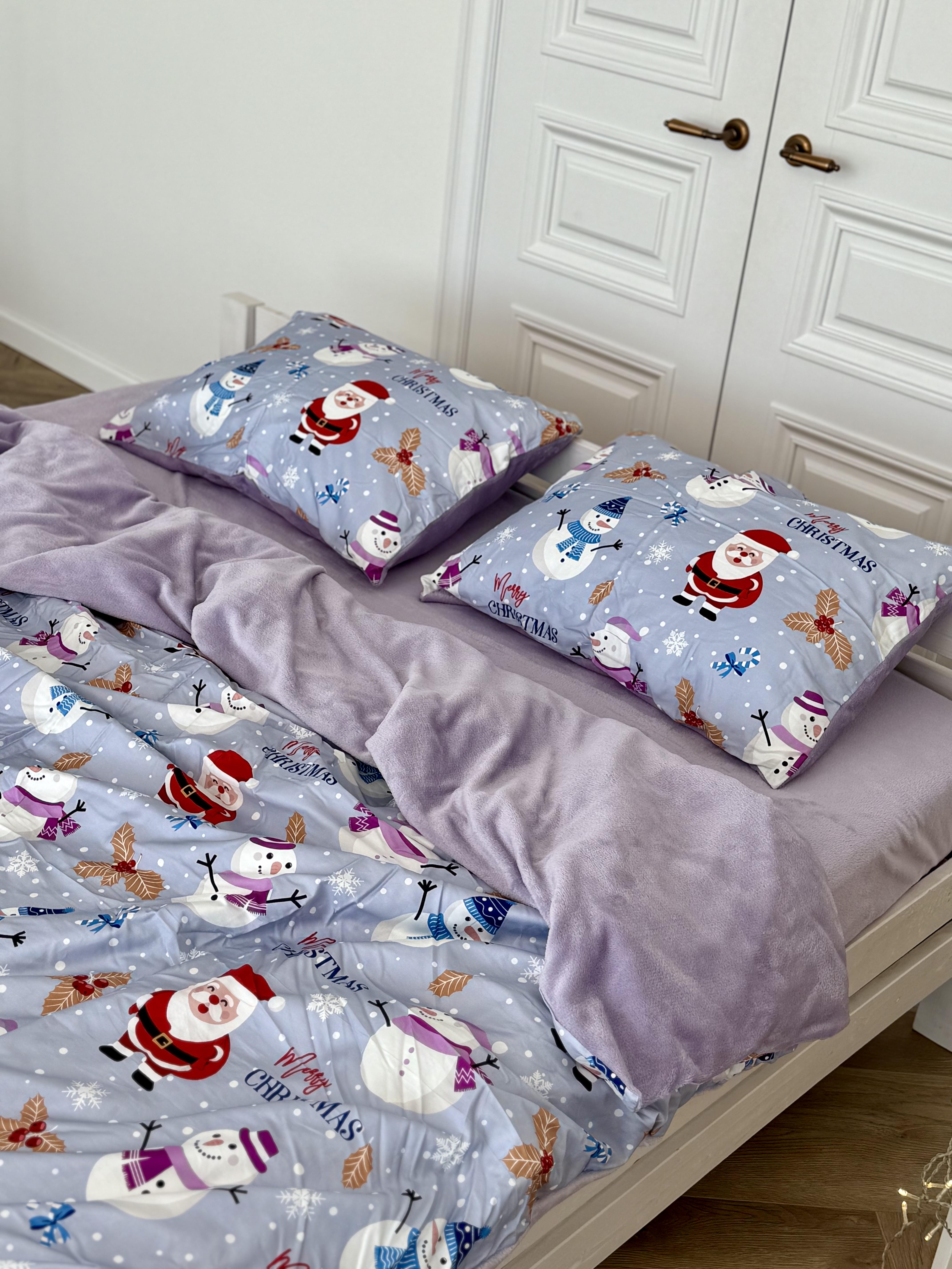 Комплект постільної білизни на резинці Сніговий Карнавал плюш/сатин двоспальний/наволочки 50х70 см (9037) - фото 6 Комплект постільної білизни на резинці Сніговий Карнавал плюш/сатин двоспальний/наволочки 50х70 см (9037) - фото 6