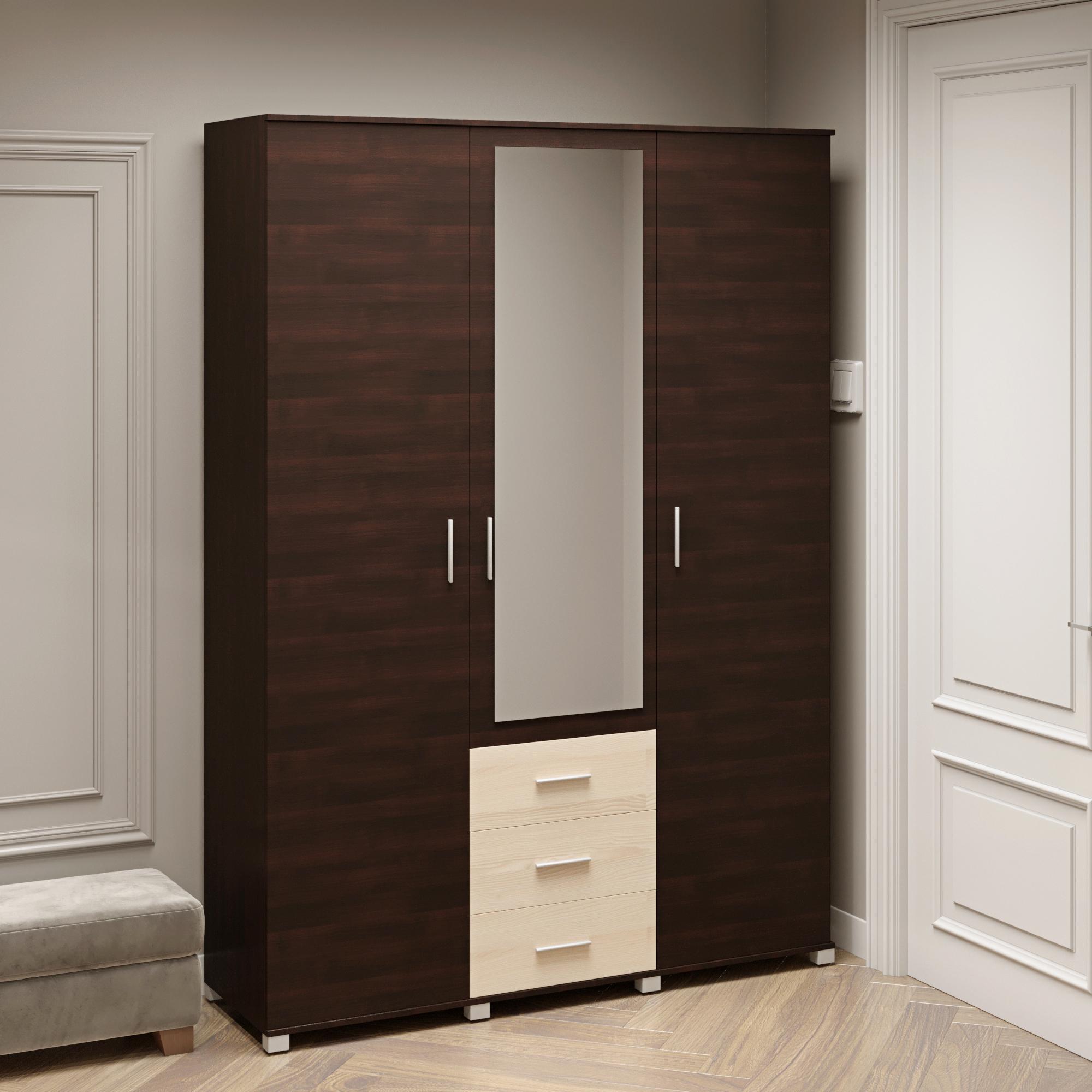 Шкаф трехдверный Эверест Бриз ШП-5 с зеркалом Венге/Дуб Молочный (EVR-2482)