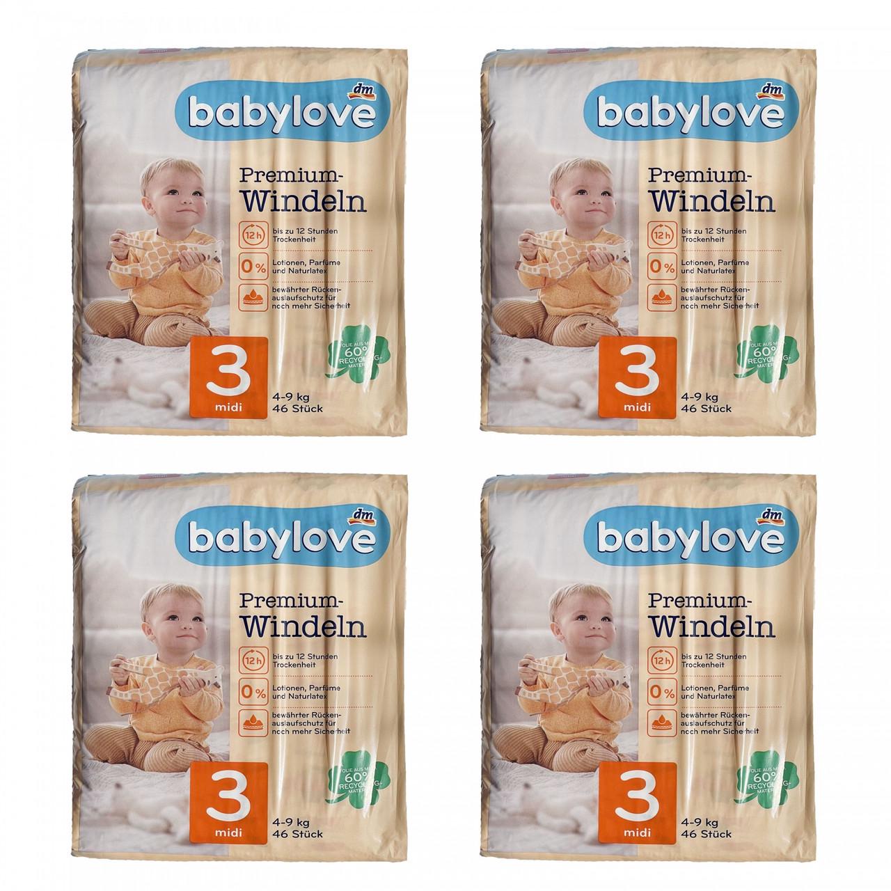 Підгузки дитячі одноразові Babylove Premium 3 midi 4-9 кг 184 шт. (2010299907)