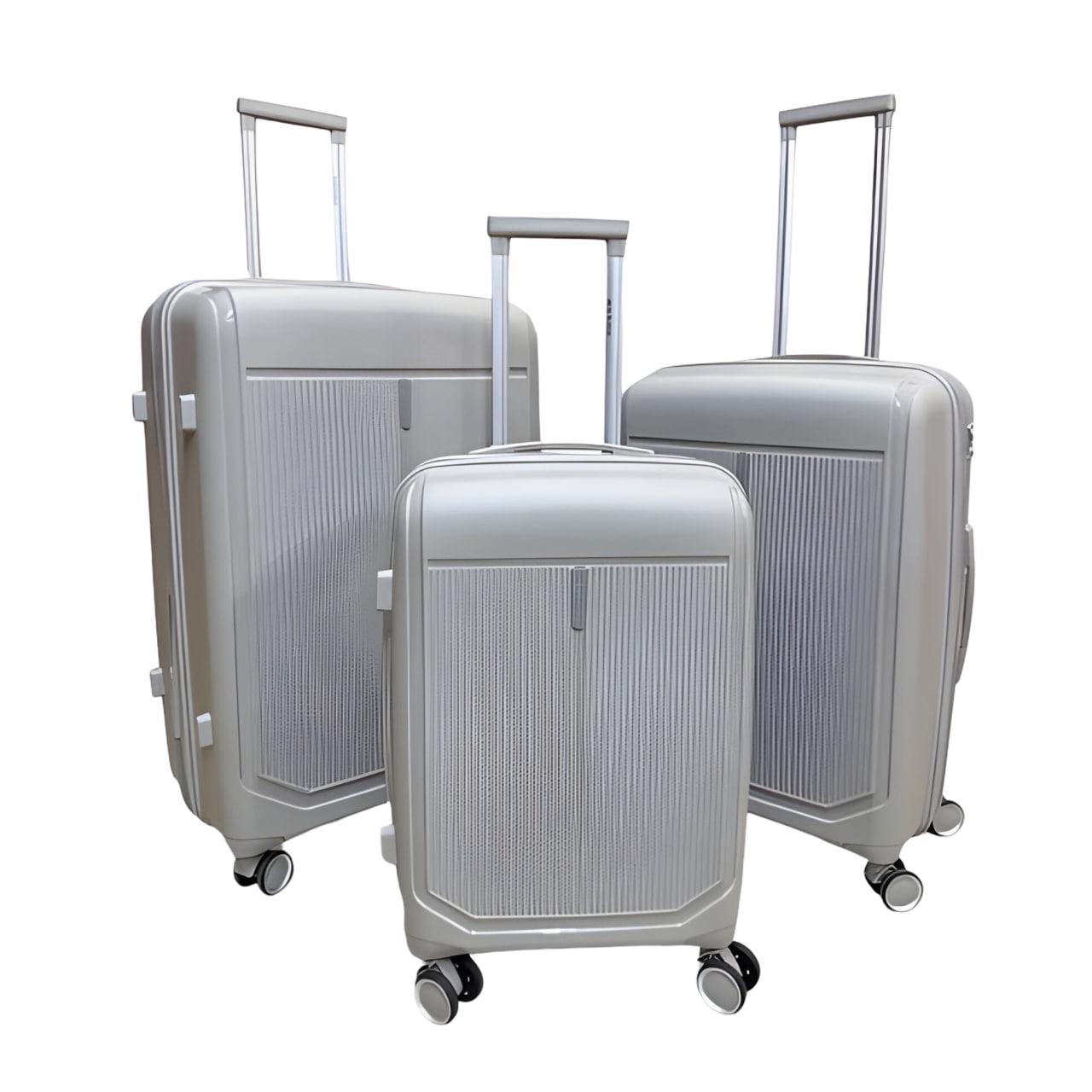 Набор чемоданов 3в1 пластик с кодовым замком и телескопической ручкой Серый (РР-011)