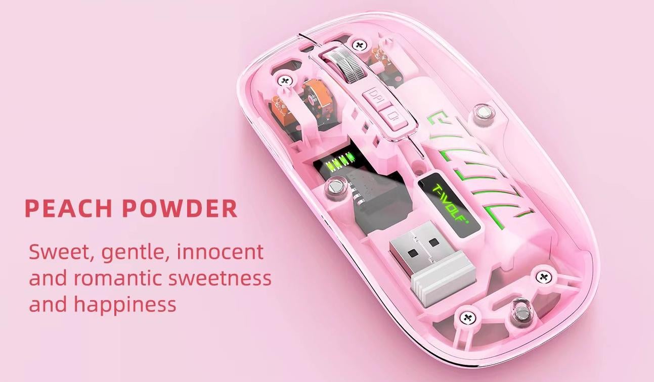 Мышь T-WOLF X11 беспроводная бесшумная с аккумулятором 2,4G Bluetooth Pink - фото 2