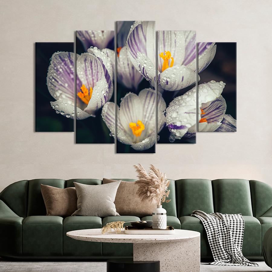 Картина цветы и растения Сиренево-белые крокусы 89x56 см (A984-4)