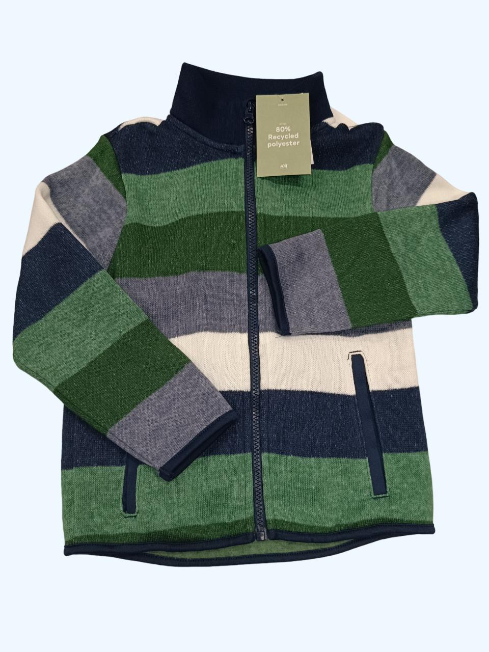 Кофта дитяча тепла для хлопчика H&M 116 см Синій/Зелений/Білий (00493)