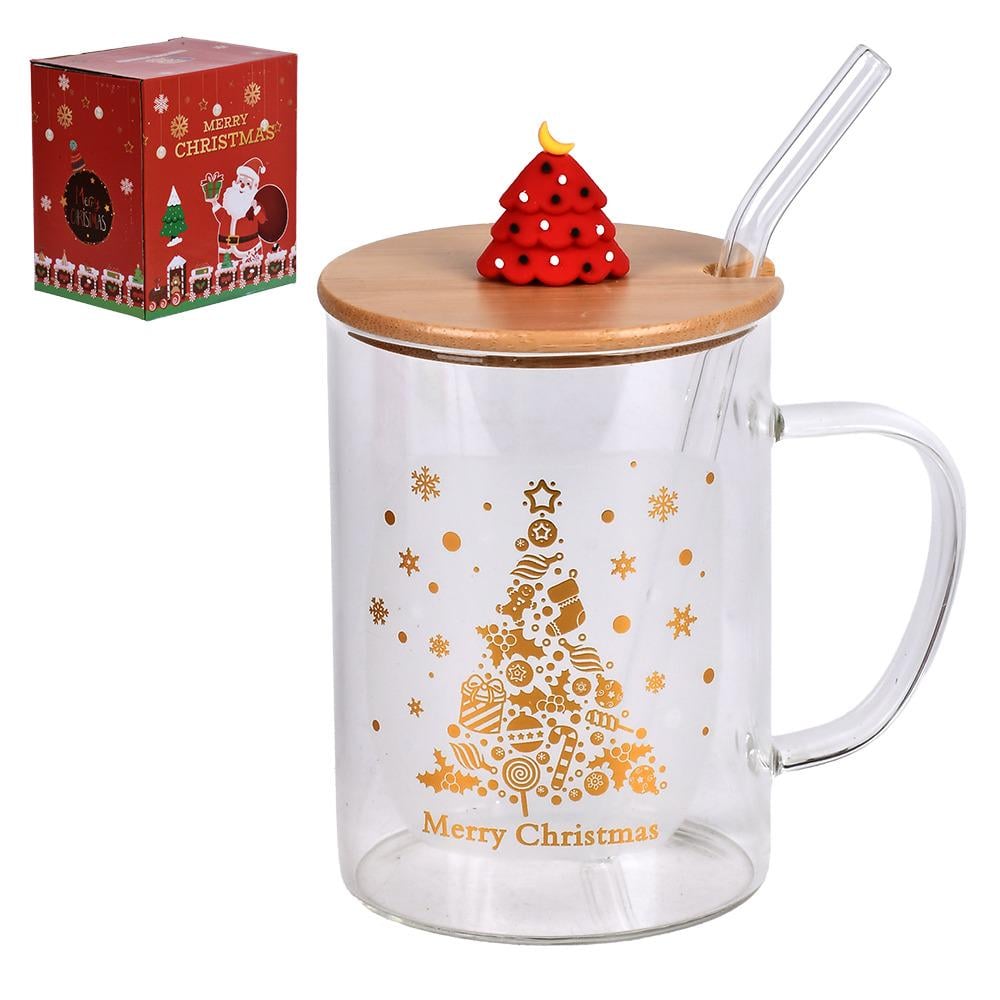 Чашка новогодняя с бамбуковой крышкой и трубочкой R100350 Christmas Magic 450 мл