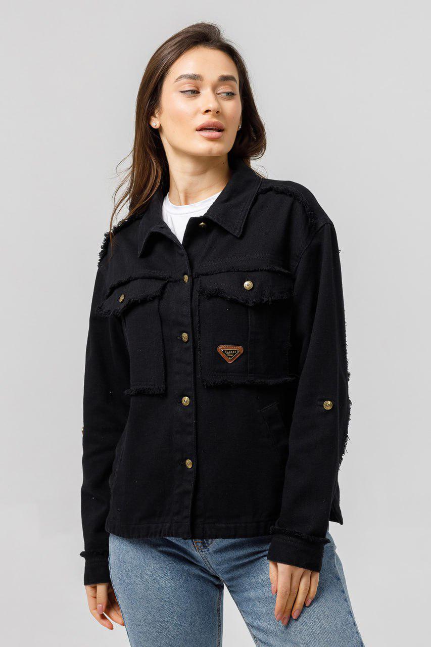 Куртка джинсовая женская оверсайз р. 46 Черный Куртка джинсовая женская оверсайз р. 46 Черный