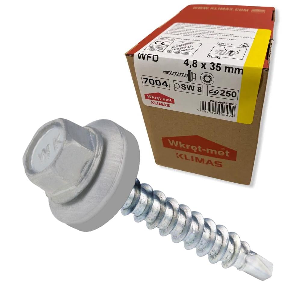 Саморез кровельный по дереву Klimas Wkret-Met RAL 7004 4,8x35 мм 250 шт.