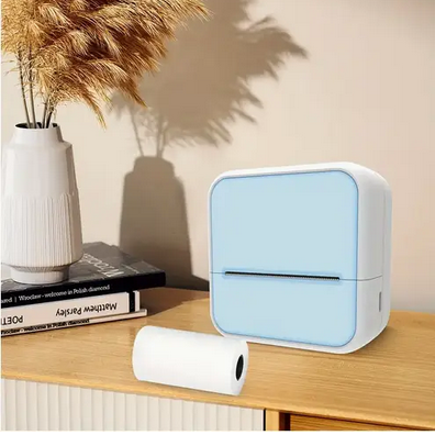 Термопринтер для телефона с 5 рулонами bluetooth Синий (А6-BL)
