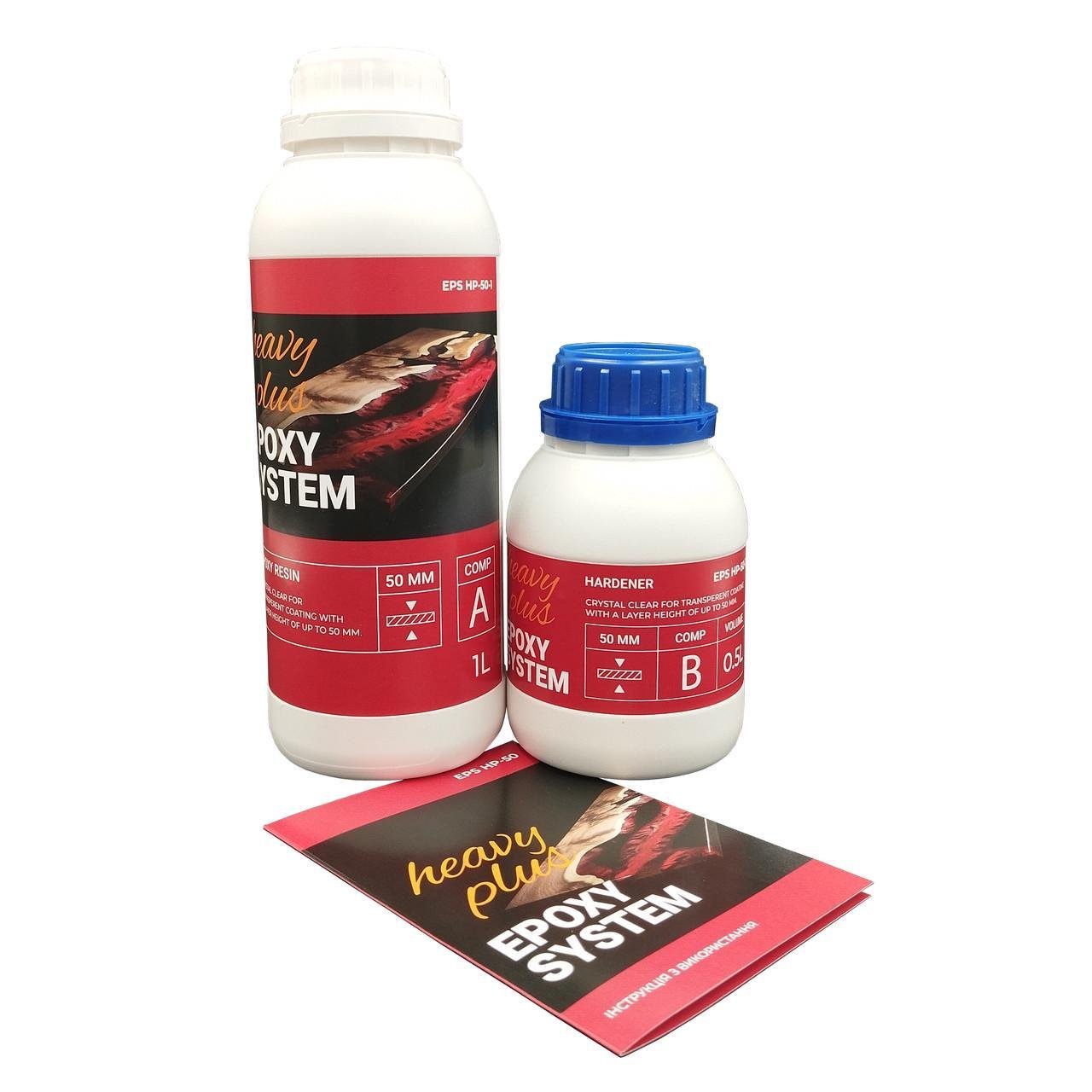 Смола епоксидна 1 кг Прозорий /затверджувач Heavy Plus для заливки стільниць/стін/підлог/картин