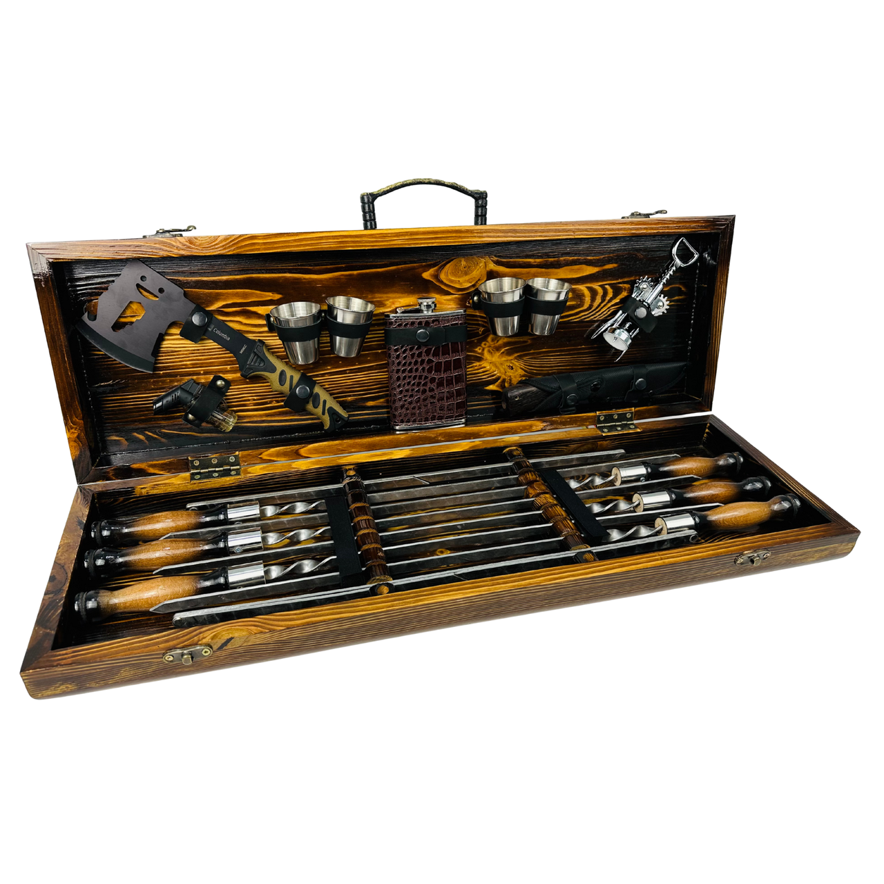 Набор шампуров Феникс ручной работы в подарочном кейсе из нержавеющей стали