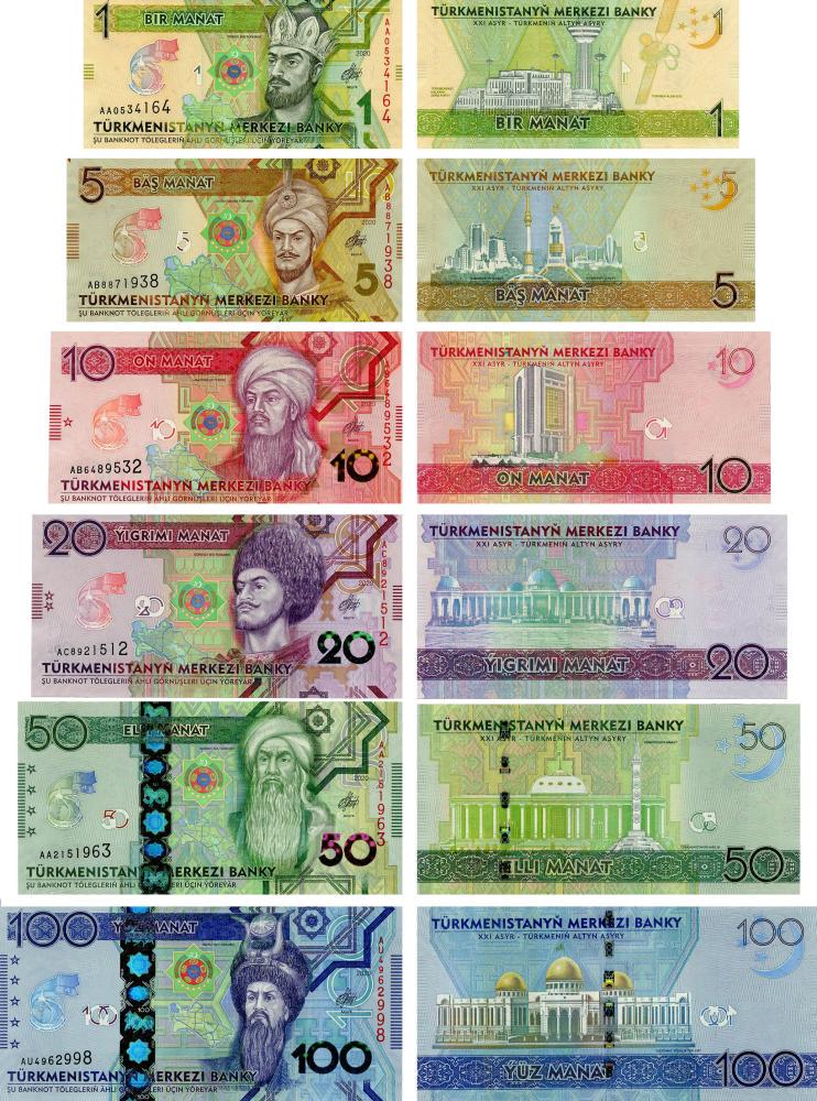 Коллекционная банкнота Туркменистан набор из 6 банкнот 2020 года UNC 1/5/10/20/50/100 манатов (Б20201)