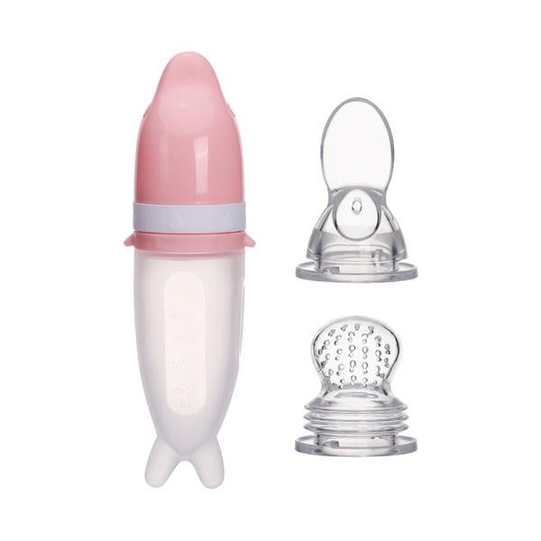 Бутылочка с ложкой и ниблер насадкой сеточка силиконовая для кормления Дельфинчик Розовый (1069760)