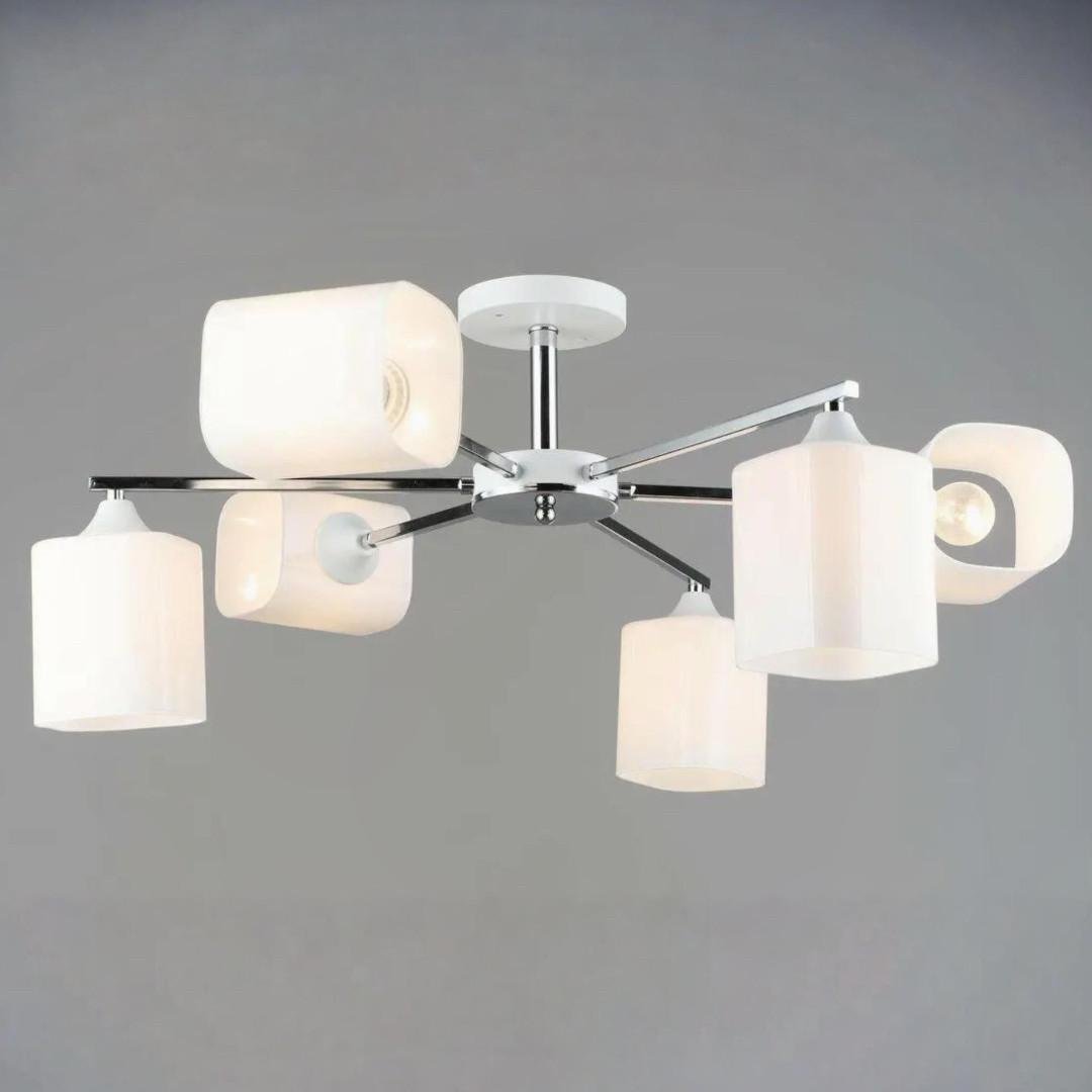 Люстра Sirius на шесть квадратных плафонов под лампу Е27 Белый/Хром (B A4183/6 CH+WT)