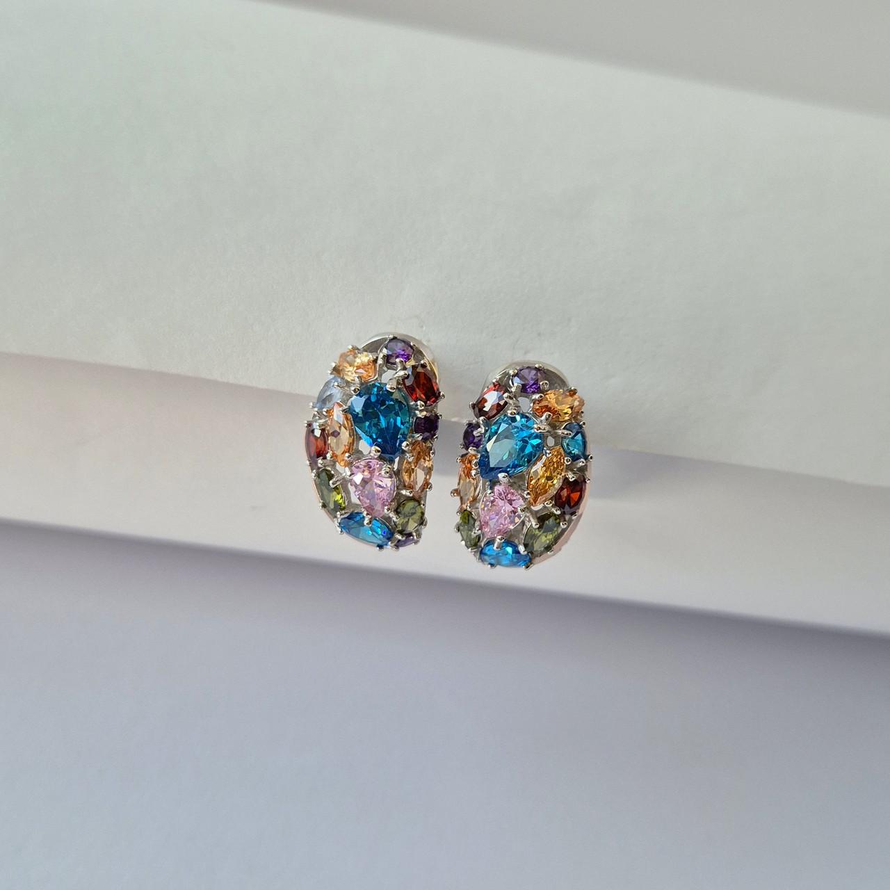 Серебряные серьги с аметистом и фианитами 925 проба 9,40 г (375 640)