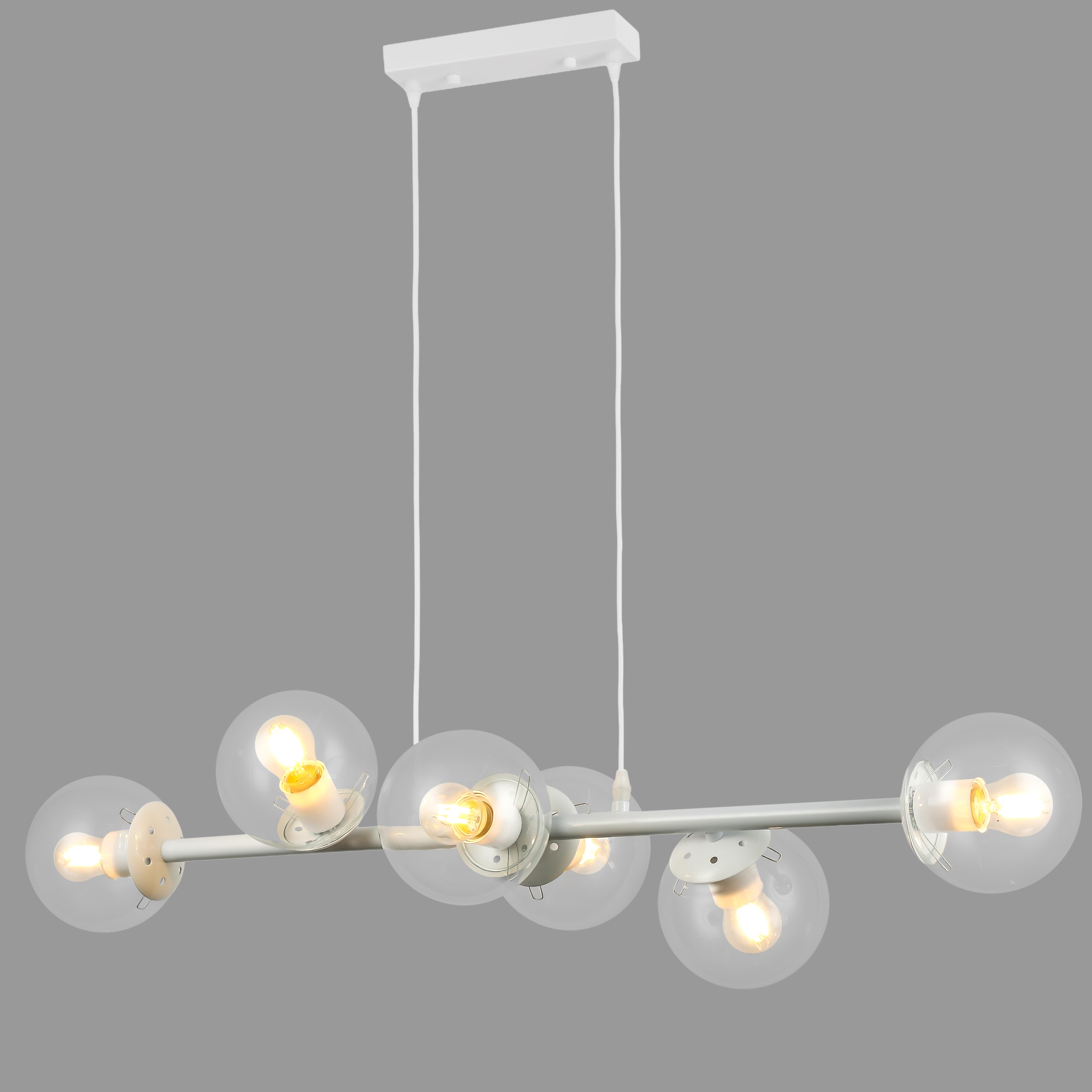 Люстра подвесная на 6 ламп Белый (52-1010-6 WH+CL) Люстра подвесная на 6 ламп Белый (52-1010-6 WH+CL)