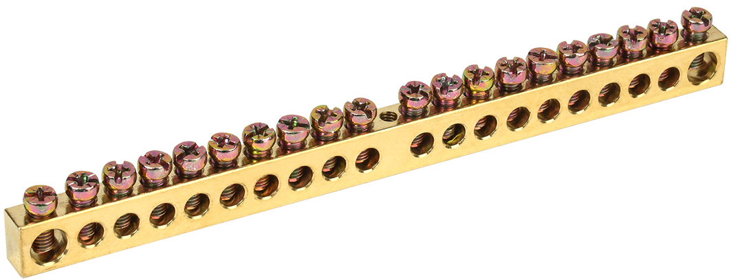 Шина нулевая УЕК 20 отверстий крепление по центру медь 8х12 мм (YNN20-20-100)