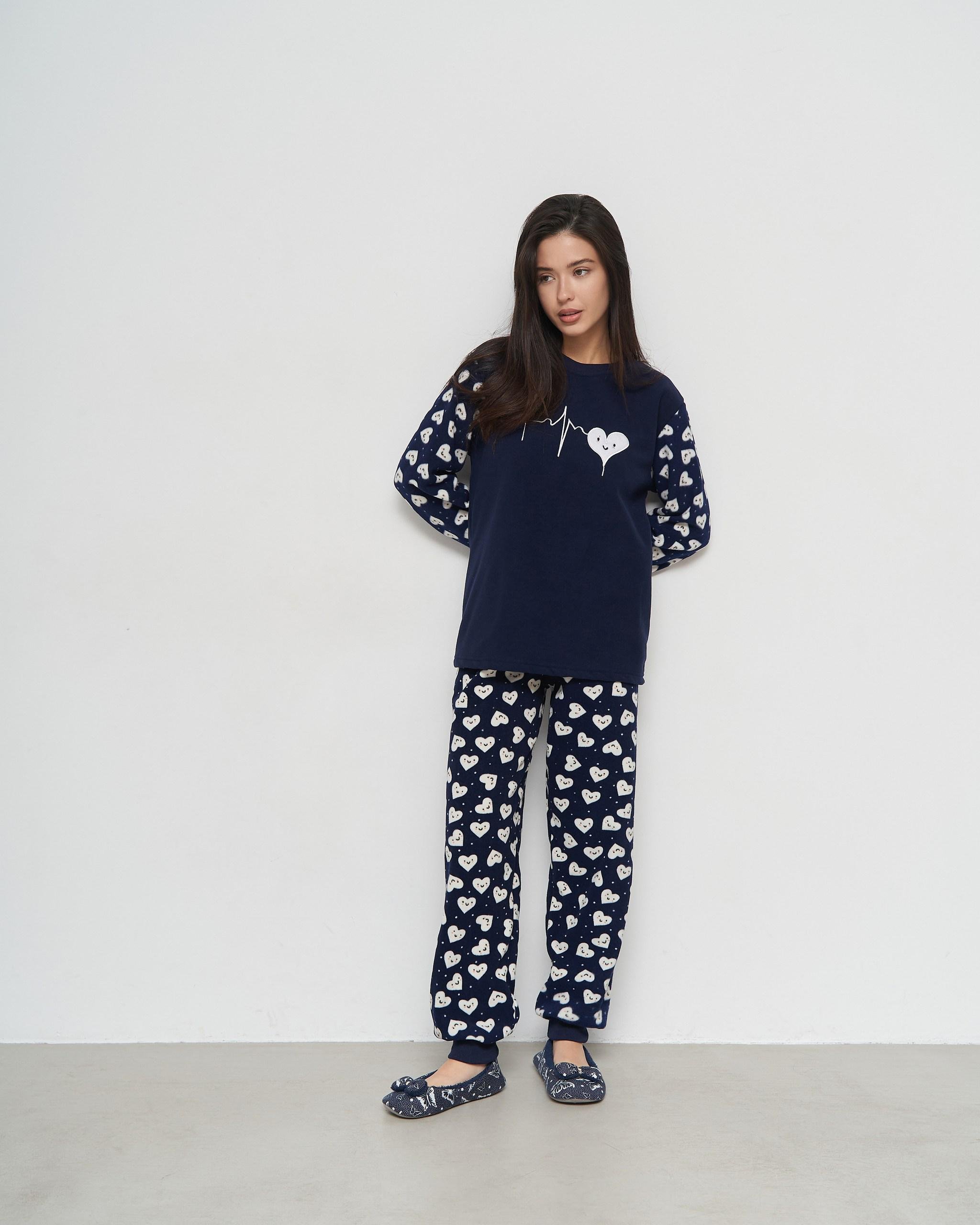 Костюм жіночий зі штанами фліс Сердечки M Темно-синій (94115) Костюм жіночий зі штанами фліс Сердечки M Темно-синій (94115)