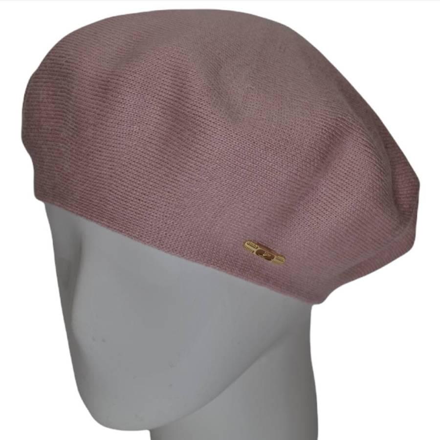 Берет женский Lirus Шанель из шерсти двойной тонкой вязки Розово-пудровый