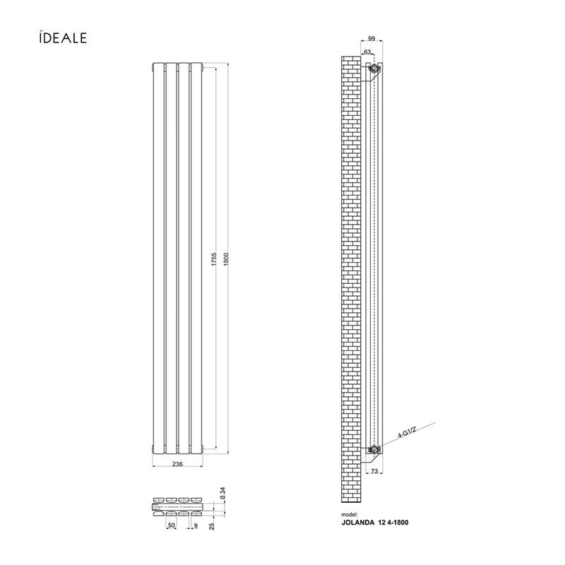 Радіатор дизайнерський Ideale Jolanda 12 4/1800/236 Чорний (ТU-17935) - фото 3