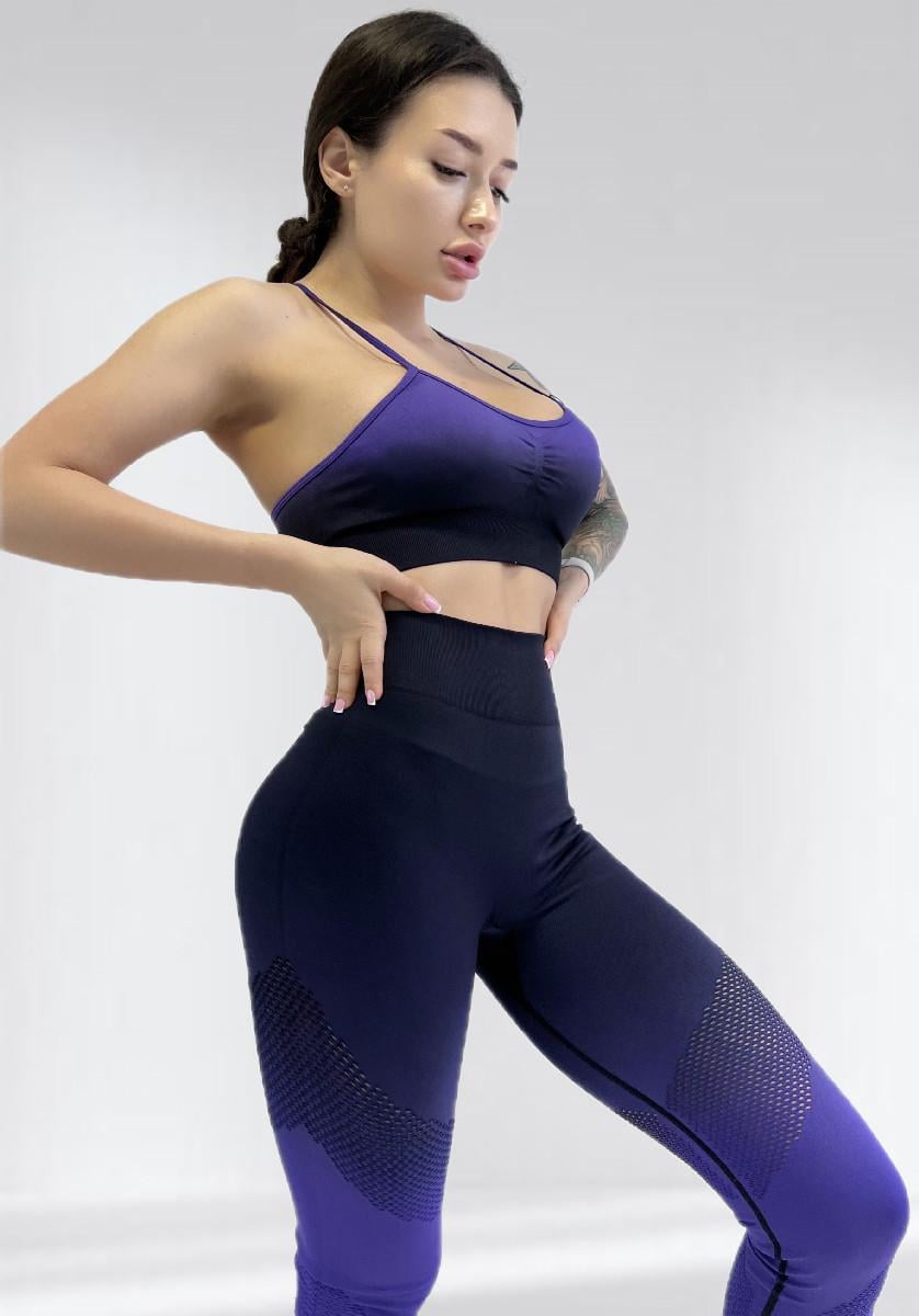 Костюм для фитнеса женский LILAFIT лосины пуш ап и топ M Черно-фиолетовый (LFS000039)