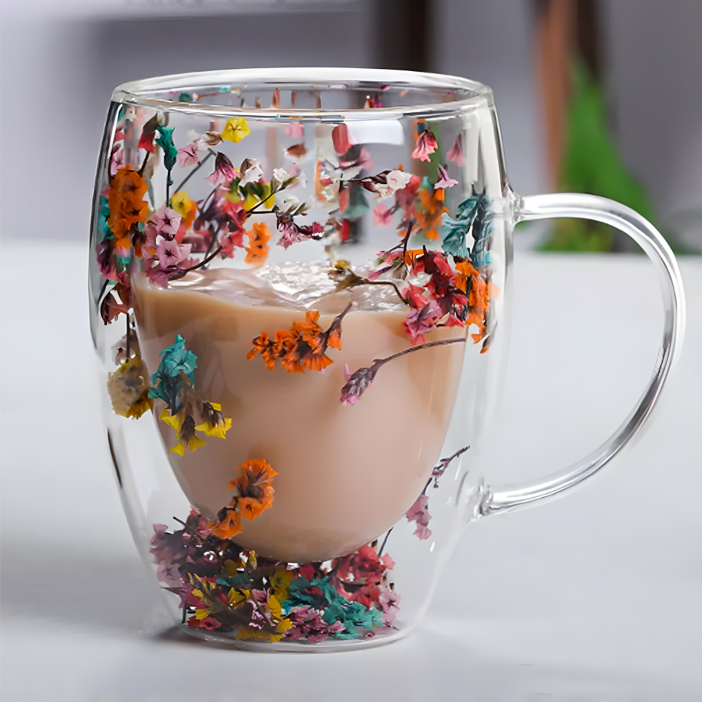 Чашка стеклянная с двойным дном и сушеницами 450 мл (37-118169)