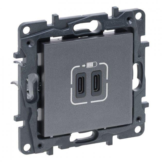 Розетка USB Legrand 863439 Niloe Step пластиковая для врезного монтажа Стальной