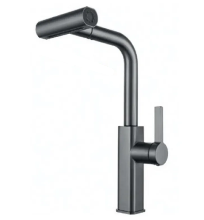 Смеситель для кухни MIXXUS MOZ-014 с выдвижной воронкой однорычажная нержавеющая сталь SUS304 Графит (b-MI6340)