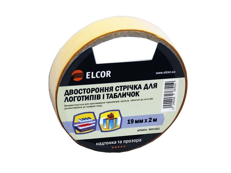 Стрічка для логотипів і табличок Elcor TRPP1902 двостороння 19 мм 2 м Прозорий (40206767)