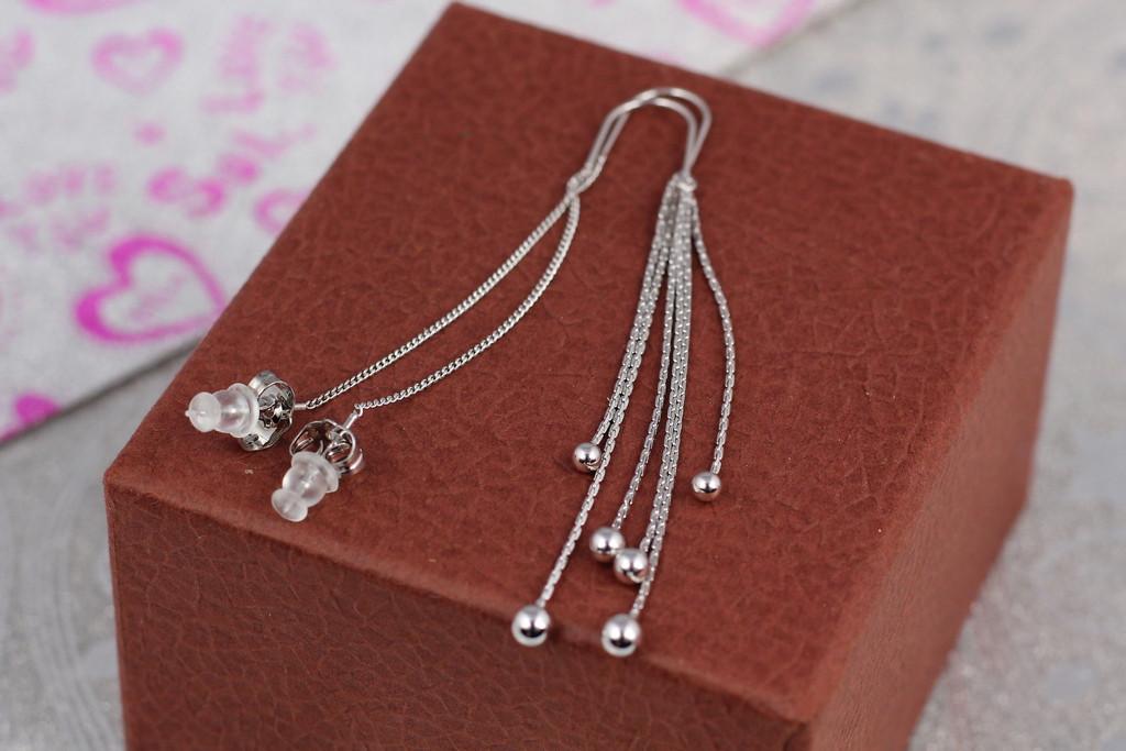 Серьги продевки Xuping Jewelry с серебрянными шариками 7 см Серебристый (1401246310)