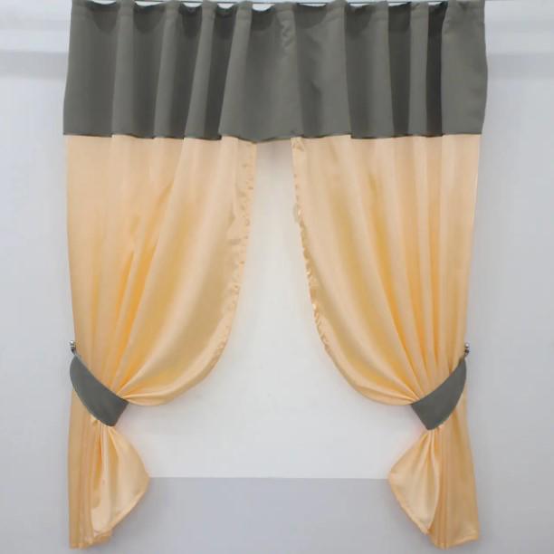 Занавеска на кухню/балкон с ламбрекеном 270х170 см Персиковый/Графитовый (073к) Занавеска на кухню/балкон с ламбрекеном 270х170 см Персиковый/Графитовый (073к)