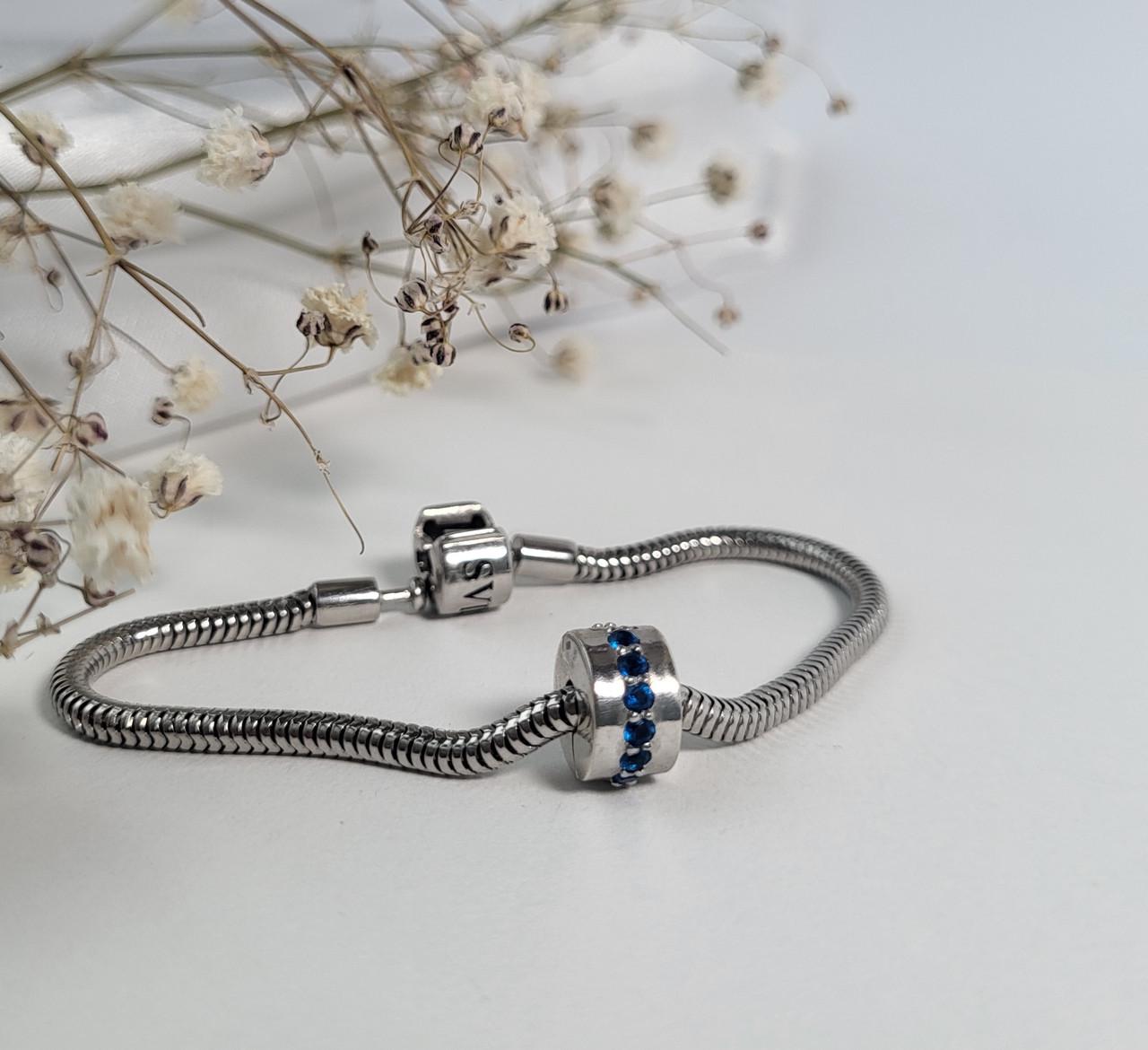 Шарм Стопер з синім камінням срібло 925 проби 2,43 г (7211)